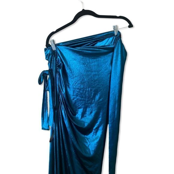 J.Angelique Disa Dress teal metallic knit wrap maxi gown Revolve NWT XS - Picture 8 of 14